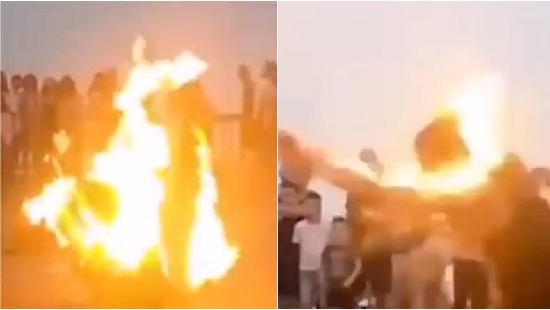 Η στιγμή που χορευτής αυτοπυρπολείται ενώ κάνει σόου με φωτιές στην Κριμαία (vid)