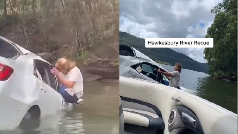 Απίστευτη στιγμή που βαρκάρης έσωσε γυναίκα αφού την εντόπισε να κρατιέται από το αυτοκίνητο στη μέση του ποταμού (vid)