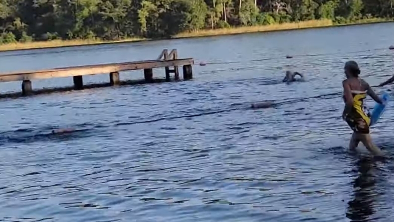 Η στιγμή που αλιγάτορας επιτίθεται σε παιδιά που κολυμπούσαν σε λίμνη (vid)