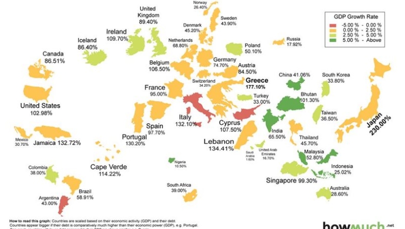 Ο παγκόσμιος χάρτης του χρέους (pics)