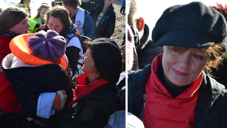 Η Σούζαν Σάραντον υποδέχεται πρόσφυγες στη Λέσβο (pics)