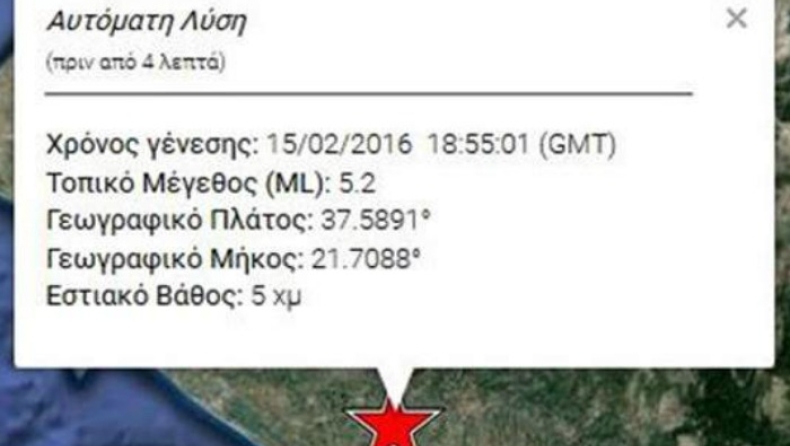 Σεισμός 5,2 Ρίχτερ στην Ηλεία