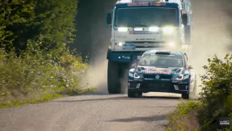 Φορτηγό του Ντακάρ κυνηγάει το Polo R WRC! (vid)