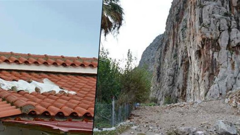 Μεσολόγγι: Έπεσε βράχος πάνω σε σπίτι (pics)
