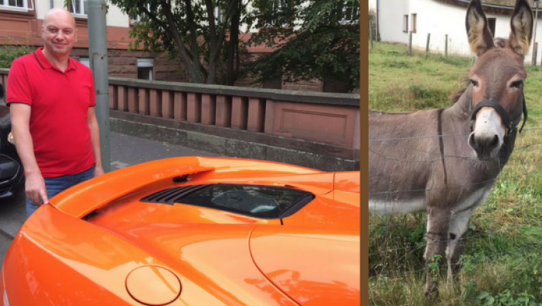Πεινασμένος γάιδαρος πέρασε μια πορτοκαλί McLaren για καρότο (pics)