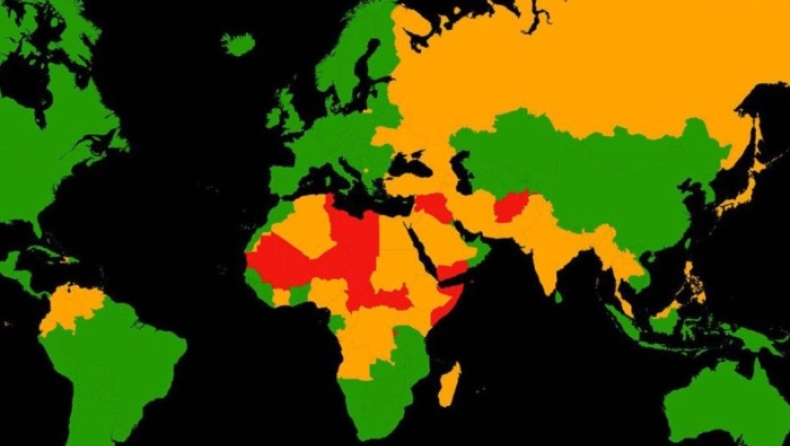 Αυτός ο χάρτης δείχνει ποιες χώρες είναι πιο επικίνδυνες για τους τουρίστες (pic)