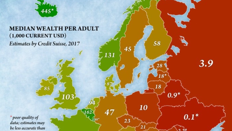 Ο πλούτος των Ευρωπαίων σε ένα γράφημα κι η θέση έκπληξη της Ελλάδας (pic)