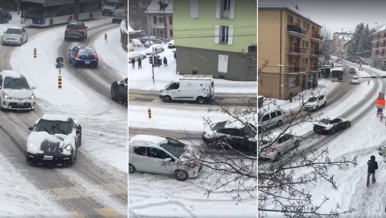 Μια Porsche ταλαιπωρείται στο χιόνι (vid)
