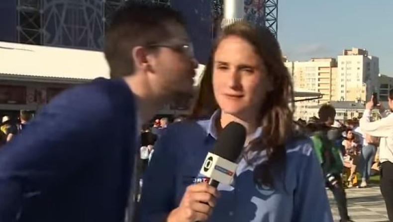 Οπαδός πήγε να φιλήσει δημοσιογράφο on air και τα... άκουσε! (vid)