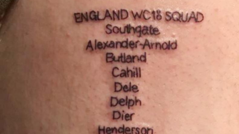 Eκανε τατουάζ ολόκληρη την Εθνική ομάδα της Αγγλίας! (pics)