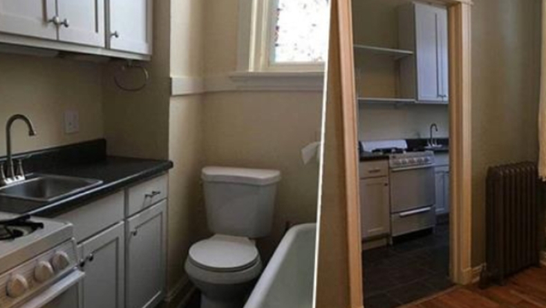 Ένας τύπος νοικιάζει διαμέρισμα με τουαλέτα στην κουζίνα για 525 δολάρια! (pics)