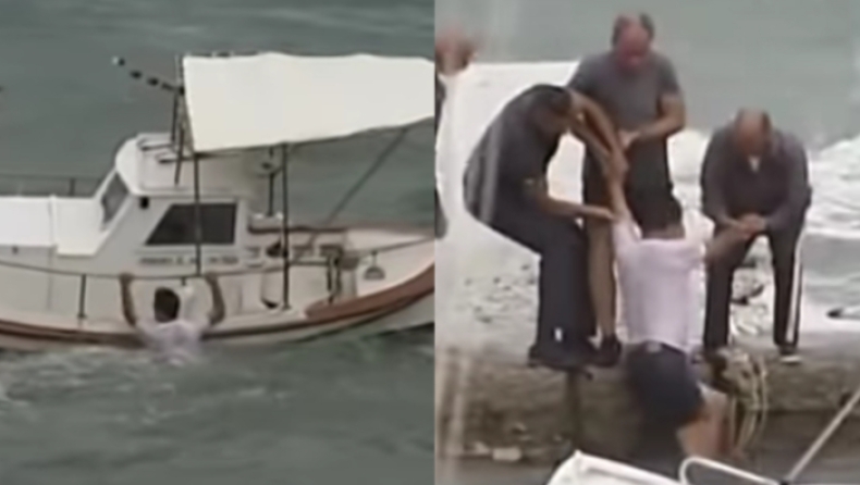 Δραματική διάσωση ψαρά στη Στούπα που έπεσε στη θάλασσα προσπαθώντας να σώσει το καΐκι του (vid)