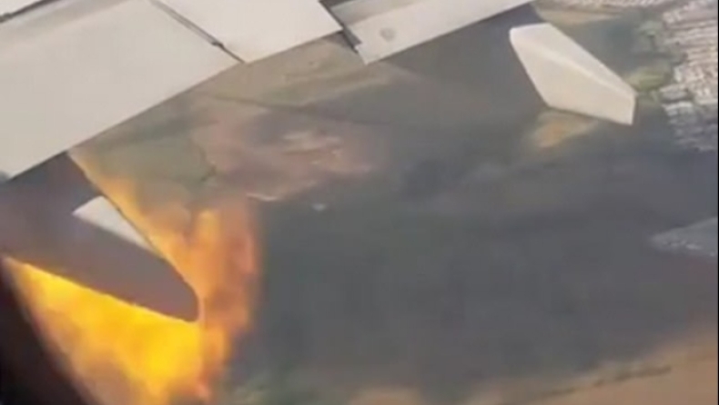 Πανικός στον αέρα: Η στιγμή που κινητήρας αεροσκάφους τυλίγεται στις φλόγες (vid)