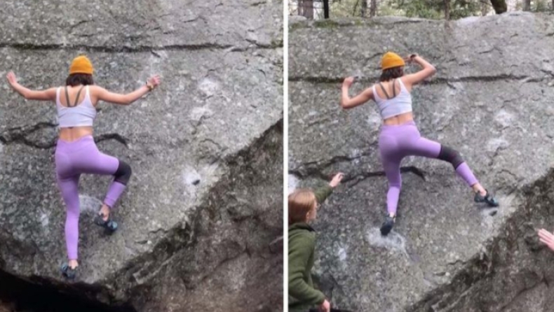 Απίθανη 26χρονη αναρριχήθηκε σε τεράστιο βράχο χωρίς να χρησιμοποιήσει τα χέρια της (vid)
