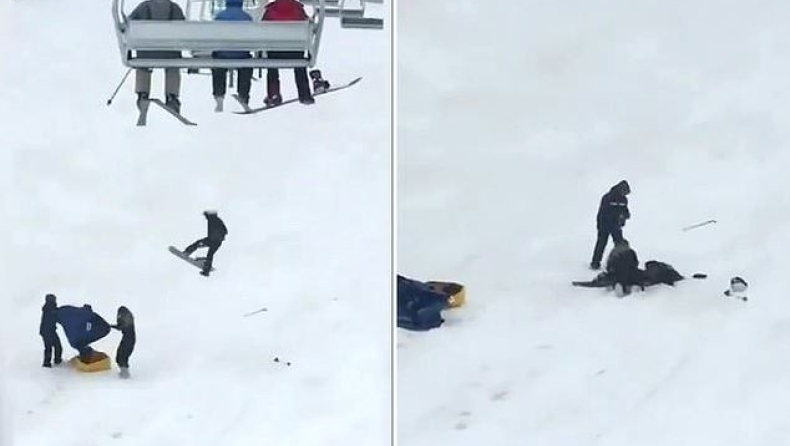 Η στιγμή που μία snowboarder πέφτει από το ski-lift (vid)