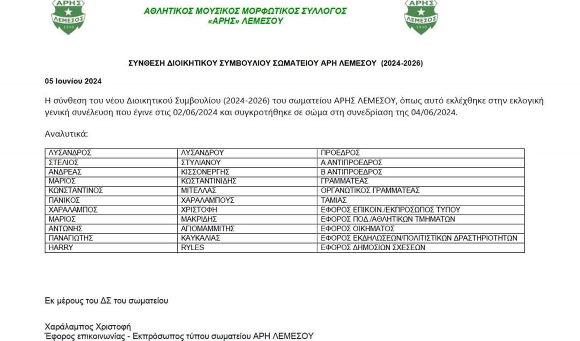 ΑΡΗΣ ΛΕΜΕΣΟΥ ΔΣ