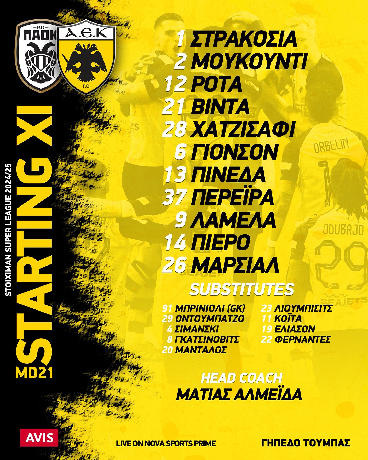 Η ενδεκάδα της ΑΕΚ