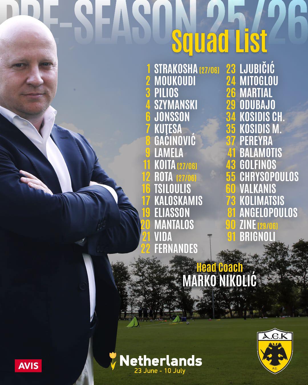 Η αποστολή της ΑΕΚ για Ολλανδία