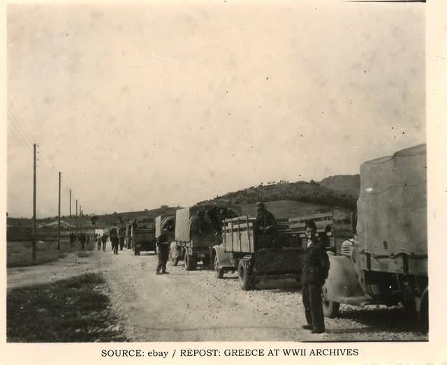 1η Μαίου 1944. Φορτηγά με Γερμανούς στρατιώτες στο Χαϊδάρι . Η φωτογραφία πιθανότατα σχετίζεται με την εκτέλεση 200 Ελλήνων αντιστασιακών στο σκοπευτήριο της συνοικίας εκείνη την ημέρα.