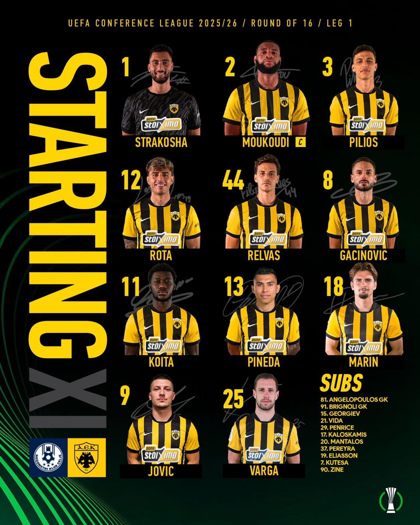 Η ενδεκάδα της ΑΕΚ