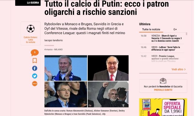 Gazzetta Dello Sport - Σαββίδης