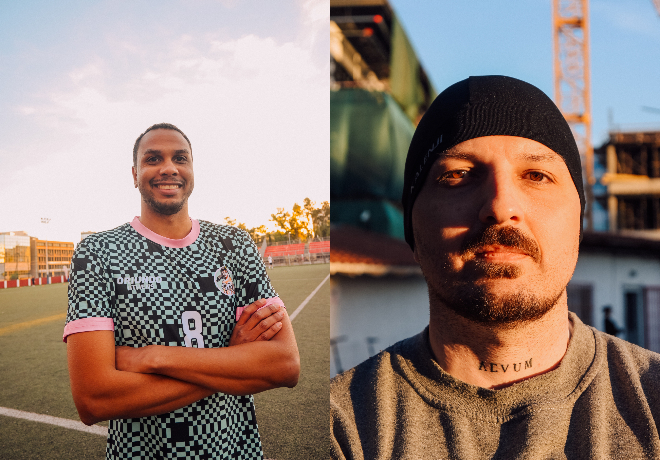 Αριστέρα ο Τζόρνταν, Γάλλος ποδοσφαιριστής της ομάδας. Δεξιά, ο Ματέο, ένας από τους δύο ιδρυτές της.