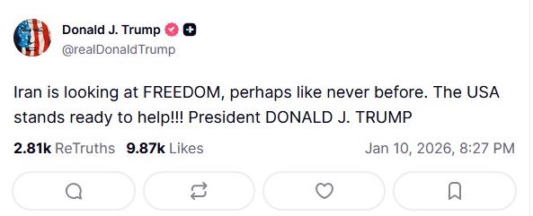 Η ανάρτηση του Ντόναλντ Τραμπ για τις διαδηλώσεις στο Ιράν