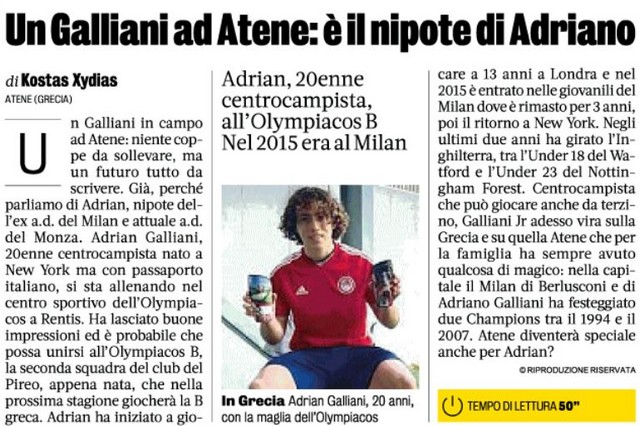 Το ρεπορτάζ της Gazzetta dello Sport για τον Γκαλιάνι