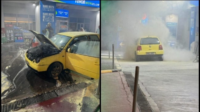 Αναστάτωση στην Αγία Παρασκευή: Οδηγός μπήκε με φλεγόμενο αμάξι σε βενζινάδικο στη Μεσογείων 