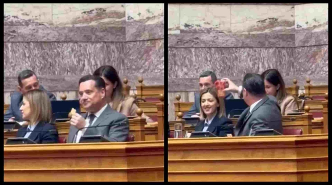 Η Κωνσταντοπούλου ανέβασε βίντεο με τον Άδωνι να τρώει κρακεράκια στη Βουλή: «Δεν είναι η κουζίνα σας» (vid)