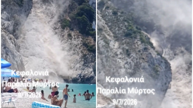 Έπεσαν βράχοι στην παραλία Μύρτος της Κεφαλονιάς (vid)