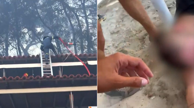 Συγκλονιστικά βίντεο από τη Χαλκιδική: Πυροσβέστης πέφτει από σκεπή - Συνάδελφος χάνει τις αισθήσεις του στην παραλία