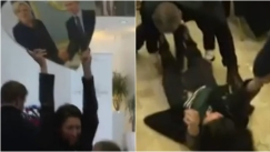 Επεισοδιακή συνέντευξη της Λεπέν: Έσυραν έξω διαδηλώτρια, την έβγαλαν σηκωτή (vid)