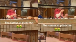 Υπάλληλος της Pizza Hut τρώει από το κουτάλι που σερβίρει στον μπουφέ (vid)