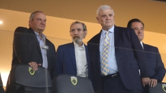 Κώστας Καραμανλής και Γιώργος Βαρδινογιάννης με τον Δημήτρη Μελισσανίδη στα εγκαίνια της OPAP Arena