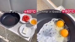 Καύσωνας: Έβγαλε το τηγάνι στο κέντρο της Αθήνας και έφτιαξε ομελέτα (vid)