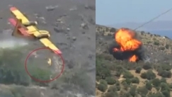 Καρέ καρέ η μοιραία πτώση του Canadair στην Κάρυστο: Φαίνεται να «βρίσκει» σε δέντρο (vid)