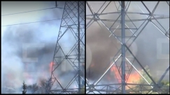 Η στιγμή της διπλής έκρηξης κοντά σε πυλώνα στην φωτιά στον Κουβαρά (vid)