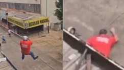 Σοκαριστική πτώση εκπαιδευόμενου πυροσβέστη: Του κόπηκε το σχοινί του zipline (vid)