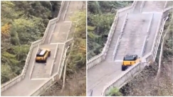 Διαφημιστικό κινεζικής εταιρείας αυτοκινήτων κατέληξε σε φιάσκο: SUV ανέβαινε τη «Σκάλα προς τον Παράδεισο» και προσέκρουσε στα κάγκελα (vid)