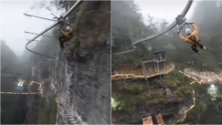 Temple Run στην πραγματική ζωή: Η εναέρια διαδρομή zipline στην Κίνα πάνω από τεράστια καταβόθρα (vid)