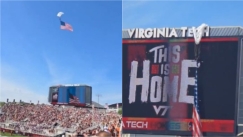 Τρόμος στο Lane Stadium των ΗΠΑ: Αλεξιπτωτιστής προσγειώθηκε στον πίνακα και τον κατέβασαν με γερανό 