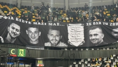 Οι φίλοι του ΠΑΟΚ σήκωσαν πανό για τα επτά «Αετόπουλα» στη Bilbao Arena