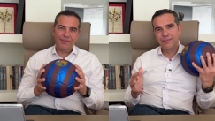 Με μπάλα και φανέλα της Μπαρτσελόνα, ο Τσίπρας ανακοινώνει το νέο του κόμμα: «Τα χρώματα τα βρήκαμε»