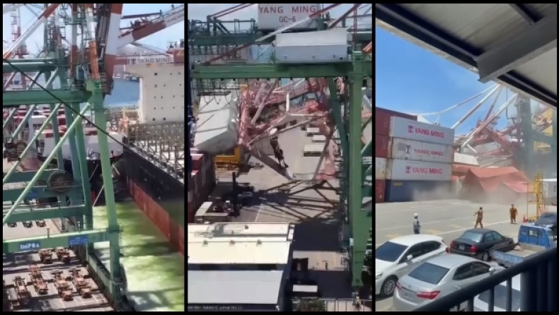 Απίστευτες εικόνες καταστροφής στην Ταιβάν: Εμπορικό πλοίο έπεσε σε γερανό που κατέρρευσε (vid)