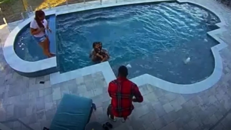 Ντράμοντ: Βούτηξε με τα ρούχα στην πισίνα να πιάσει τον 2χρονο γιο του που γλίστρησε μέσα (vid)