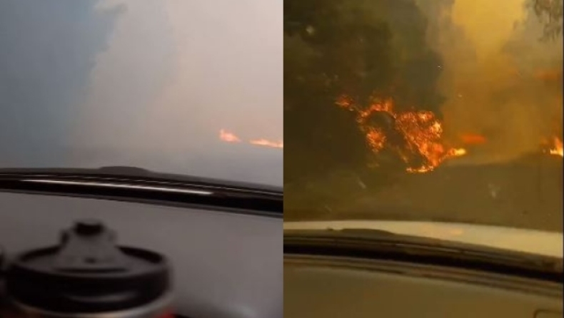 Βίντεο που κόβει την ανάσα: Οδηγός στην Γορτυνία περνάει μέσα από τη φωτιά (vid)