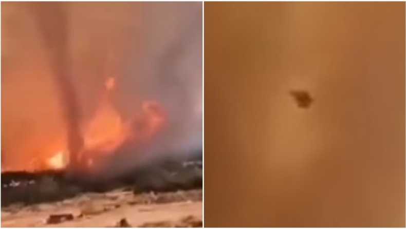 Συγκλονιστικό βίντεο: Στρόβιλος φωτιάς στα Βίλια εκτόξευσε κορμό δέντρου προς τους πυροσβέστες, «Ε! κεφάλι!» (vid)
