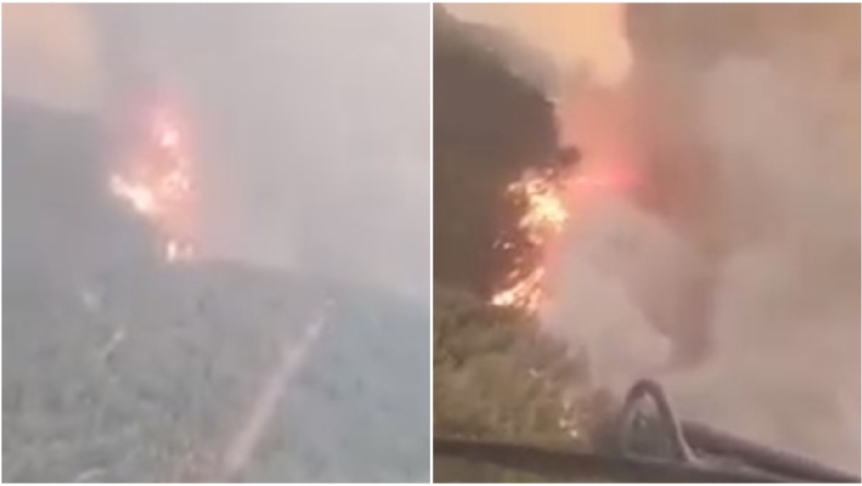 Συγκλονιστικό βίντεο μέσα από Canadair την στιγμή της κατάσβεσης: Κάνει «βουτιά» στις φλόγες (vid)