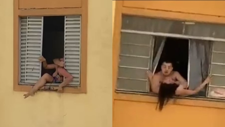 Σοκαριστικό βίντεο: Έγκυος γυναίκα προσπαθεί να αποδράσει από το παράθυρο, για να γλιτώσει από τον βάναυσο σύζυγό της (vid)